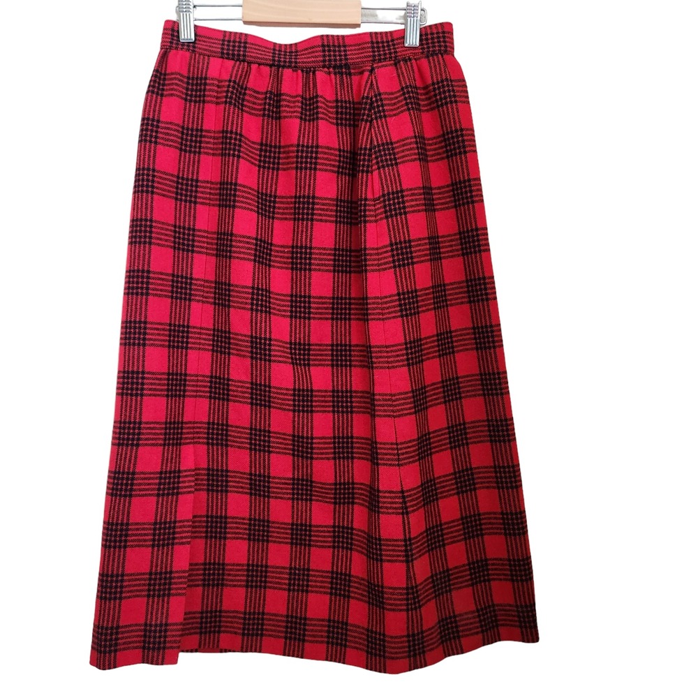 Vintage PENDLETON Skirt 100% Virgin Wool Plaid A Line 12 Made in USA Red - Picture 5 of 14